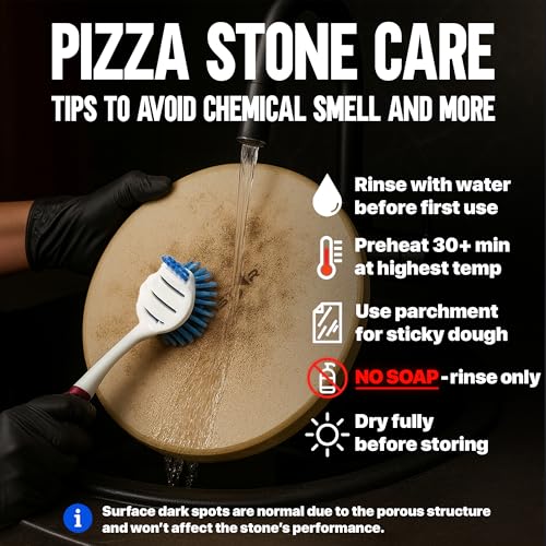 KitchenStar 12-inch Pizza Stone for Oven and BBQ Grill with Handles, Round, 5/8" Thick - Natural Cordierite, 1800 °F Resistant, Baking Stone Set with Stainless Steel Rack & Plastic Scraper Tool