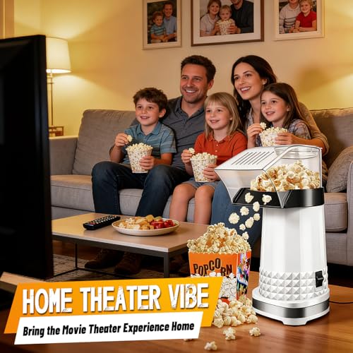 ETL Certified 1200W Hot Air Popcorn Maker – 4.5Qt Large Capacity, 2-Minute Fast Oil-Free Electric Popcorn Machine, Healthy Snack Maker for Movie Night, Party, Family Gatherings (White)