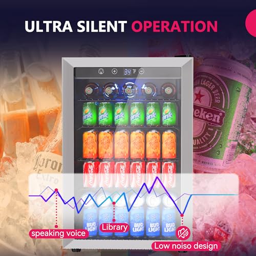 Icyglee 4.5 Cu.ft Beverage Refrigerator Cooler, 145 Can Mini Fridge with Digital Temperature Display for Soda Beer Wine, Freestanding beverage fridge with Adjustable Shelving for Home Office Bar