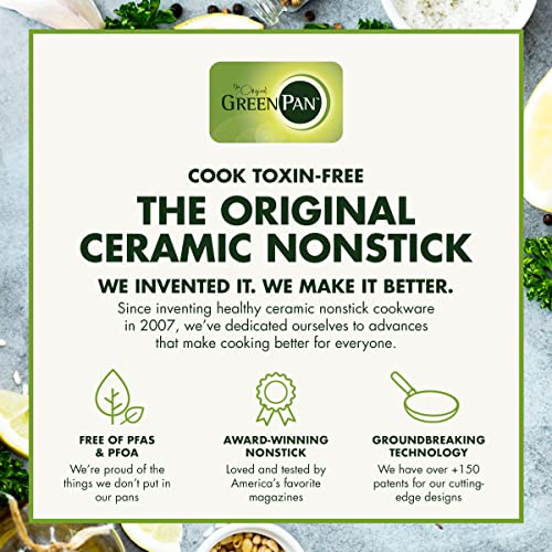 GreenPan Lima Hard Anodized 10" Frying Pan Skillet, Wood Spatula, Ceramic Nonstick, PFAS-Free Nontoxic Pots and Pans, Oven & Broiler Safe, Stainless Steel Handle, Cookware for Eggs & Omelet, Gray