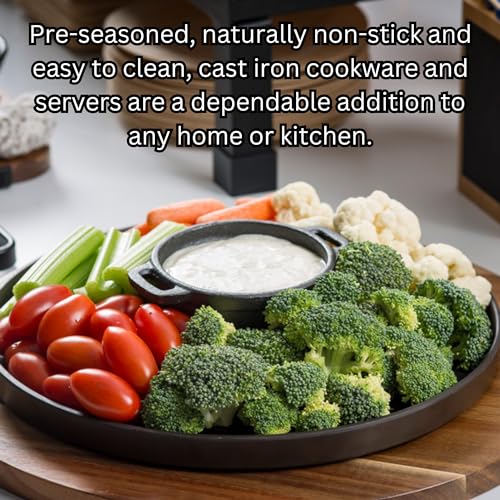 TableCraft Cast Iron Round Mini Casserole with Lid, 8 oz, Black, Pre-Seasoned Single-Serve Cookware, Oven to Table