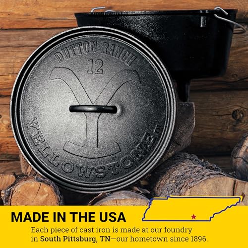 Lodge Pre-Seasoned Yellowstone Stamped Cast Iron Cookware - Use in the Oven, on the Stove, on the Grill, or Over a Campfire - Power Y 8 Quart Dutch Oven