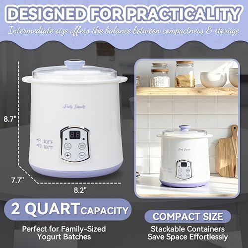 Party Dessert Electric Greek Yogurt Maker Machine with Strainer, Automatic Yogurt Maker for Home Organic Yogurt, Timer Control, BPA-free PP Lid, 2 x Inner Bucket (2 Quarts)