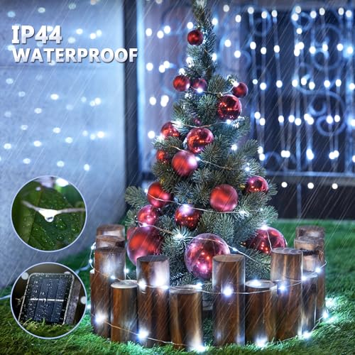 JMEXSUSS 2 Pack Solar String Lights Outdoor Waterproof, Each 33FT 100 LED Solar Fairy Lights Outdoor, 8 Modes White Christmas Light for Outside Yard Tree Patio Garden Wedding Christmas Decorations