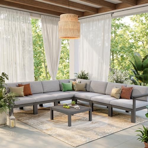 Stoog 11-Piece Patio Furniture Set, All-Weather Outdoor Sectional Sofa Set - Modular & Waterproof HIPS Frame, Quick-Dry Olefin Cushions, Grey