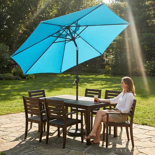 Wisteria Lane Outdoor Patio Umbrella, Market Umbrella, Large Outdoor Umbrella, Metal Pole Umbrella with Push Button Tilt and Crank, Polyester Canopy, Light Blue