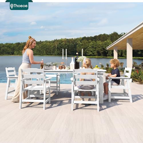 THOEOE 7 Pcs Outdoor Dining Set, 70" HDPE Dining Set for 6, White