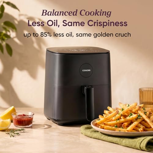 Cosori Air Fryer Pro, Compact 5QT, Ceramic Coating, 7 Presets with Preheat & Keep Warm, 450ā, Easy to use & clean, Shake Reminder, 130+ In-App Recipes, Nonstick & Dishwasher-Safe Basket, Gray