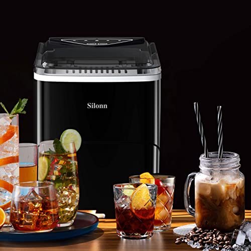 Silonn Countertop Ice Maker, Auto-Cleaning Portable Ice Machine with Ice Scoop and Basket, 26lbs in 24Hrs, 9 Ice Cubes Ready in 6 Mins, 2 Sizes of Bullet Ice for Home Party