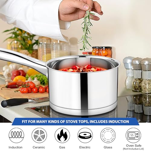 TeamFar Saucepan, 3 qt Stainless Steel Sauce Milk Pan & Lid with Tri-ply Bottom, Home/Kitchen Induction Pot for Cooking/Boiling/Warming/Stewing, Healthy & Heavy Duty, Dishwasher Safe