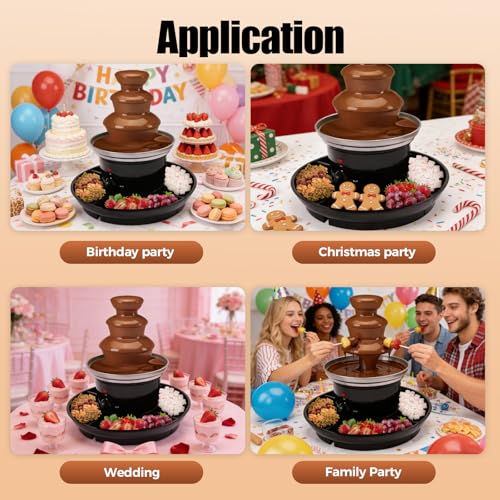 Chocolate Fondue Fountain, 3-Tier 1 lb Capacity Electric Chocolate Fondue Fountain Machine Stainless Steel Cheese Melting Heating Machine with Fruit Plate for Birthday Party Wedding Celebration
