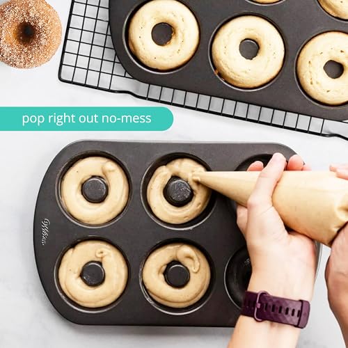 GEEOOLLAH Nonstick Donut Pan Set – 2-Piece Bakeware with 6-Cavity Mini and 12-Cavity Standard Molds, Durable Carbon Steel, Scratch-Resistant, Even Heating