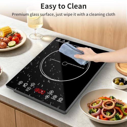 HUIPUSHE Single Induction Cooktop,1800W Portable induction Cooktop,Portable induction hot plate with LCD touch control,9 Levels,10H,Safety Lock, 110V single burner induction Cooktop