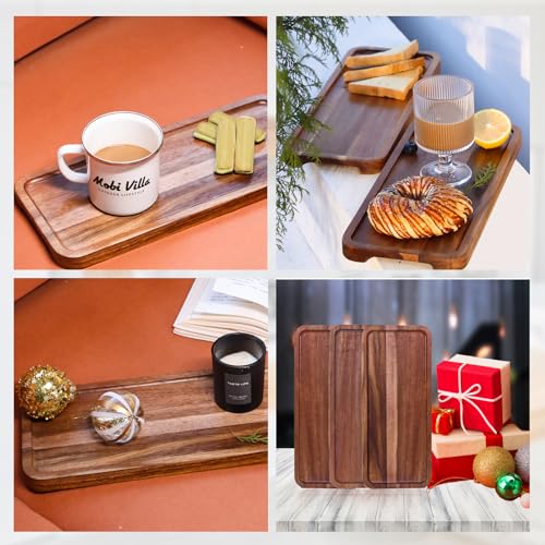 Wood Serving Trays Set of 6, 14 x 6 inch Acacia Wood Platters, Long Rectangular Wooden Trays for Charcuterie, Appetizers, Dessert, Party Serving & Kitchen Décor