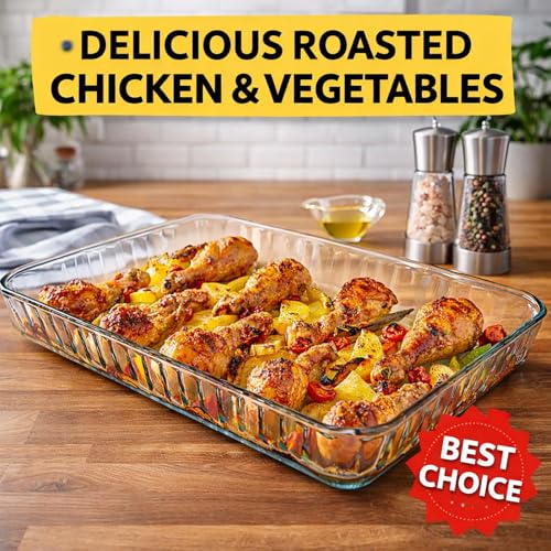 Ums 4-Qt (16" x 11" x 2") Glass Baking Dishes for Oven, Glass Oven Pan & Tray Bakeware, Borosilicate Glass Casserole Dish Cookware, Microwave & Oven-Safe Clear Bakeware