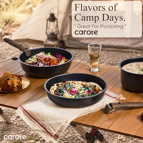 CAROTE 19pcs Pots and Pans Non Stick, Cookware Sets Detachable Handle, Induction Kitchen Pots and Pans,NonStick Cooking Set, Oven/Dishwasher/Fridge Safe, Space Saving