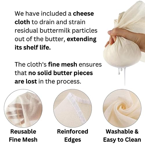 Dazey Butter Churner - Cheese Cloth, Shaping Paddles, Recipe Book INCLUDED- Hand Crank Manual Butter Maker- Create Delicious Homemade Butter With Your Own Hand Crank Dazey Churner