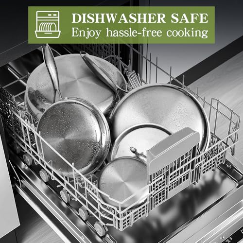 Triple Ply Stainless Steel Pots and Pans Set, EWFEN 12 Piece Induction Cookware Set, Oven Dishwasher Safe | Frying Pans, Saucepans, Saute Pan & Stock Pot, PFOA Free Kitchen Skillet