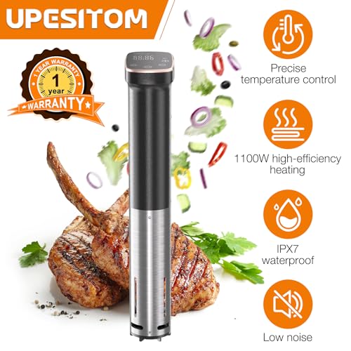 1100W Sous Vide Cooker for Steak & Tender Chicken Sous Vide Machine Ultra-Quiet Immersion Circulator with Precise Touch Control & Digital Timer, Fast Heating, IPX7 Waterproof