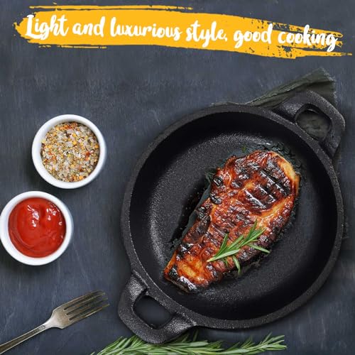 Ziliny Mini Cast Iron Skillets 5 x 5 x 1.3 Inch Cast Iron Pan Small Ramekin Set Black Casserole Dish Cookware Oven Safe Mini Skillets for Kitchen Indoor Outdoor Picnic (6 Pack)