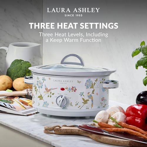 Laura Ashley Elveden White Small Slow Cookers 3.7 Quarts,Slow Cooker 3.7QT
