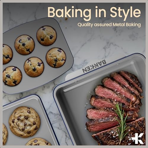 Bakken 8-Piece Stackable Bakeware Set – Ceramic Non-Stick, Oven-Safe Baking Sheets & Pans, PTFE/PFOA/PFOS-Free, Ergonomic Handles, Includes Cooling Rack – Healthy, Non-Toxic Baking Essentials