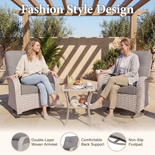 Aukreolis 10 Pieces Patio Furniture Set with Fire Pit Table, Outdoor Sectional Wicker Sofa with Thick Cushions, High Back Swivel Rocker Patio Chairs, Rattan Conversation Set with Coffee Table, Grey