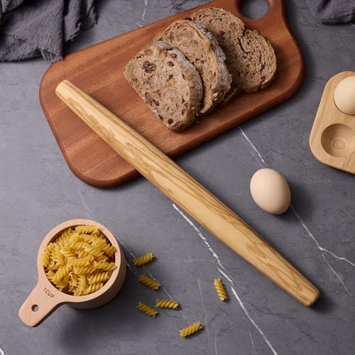 Olive Wood French Rolling Pin, 15 Inch Wooden Rolling Pin for Baking