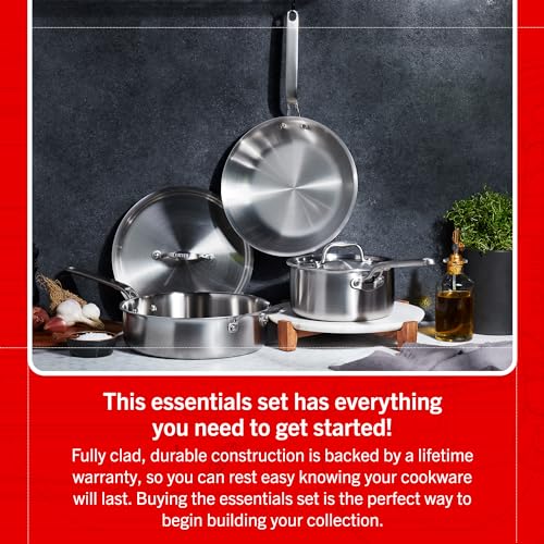 Heritage Steel Eater Series 5 Piece Essentials Set | Made in USA | 5 Ply Fully Clad Stainless Steel Cookware Set | Stay Cool Handle | Induction Ready & Non-Toxic