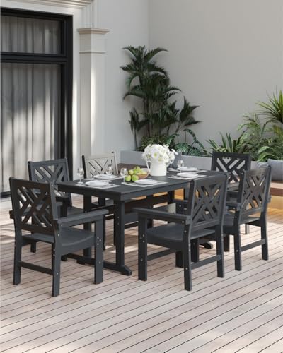 BIVODA 7-Piece Outdoor Dining Set, HDPE All-Weather Patio Table and Chairs Set for 6, Outdoor Patio Furniture Sets with Umbrella Hole for Outside, Deck, Backyard, Garden (Black)