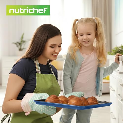NutriChef 8-Piece Nonstick Bakeware Set - Baking Tray Set w/Non-Stick Coating, 450°F Oven Safe, Round Cake, Loaf, Muffin, Wide/Square Pans, Cookie Sheet (Blue)
