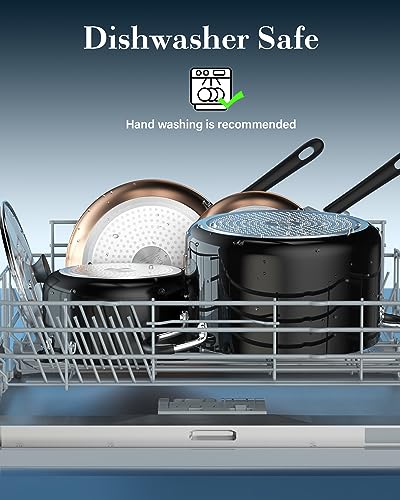 Cook N Home Nonstick Stockpot with Lid 6-QT, Professional Deep Cooking Pot Cookware Casserole with Glass Lid, Black