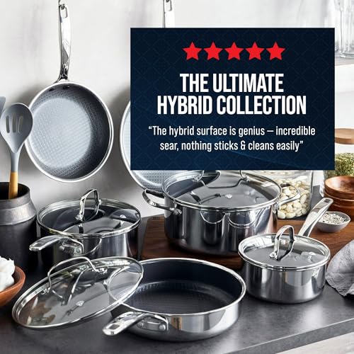 10-Piece Diamond-Bond Hybrid Nonstick Ceramic Stainless Steel Cookware Set, Dishwasher Safe - Oven Safe Up To 600°F And Dishwasher Safe For Fast, Easy Cleanup