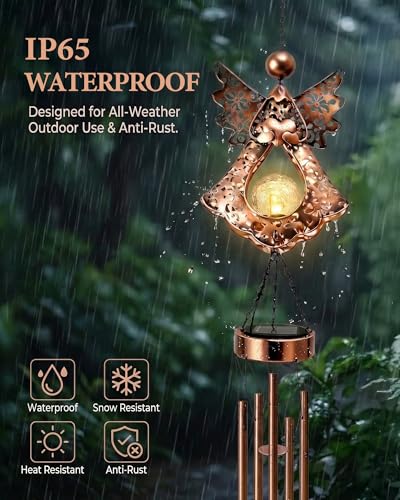 Supdeco Solar Angel Wind Chimes for Outside: Melodious Mother's Day Birthday Gifts for Mom Women Grandma Her Wife - Weatherproof Metal Outdoor Decor Easy Hanging for Garden Patio Tree Window Memorial