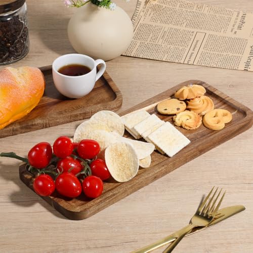 3 Pack Solid Acacia Wood Serving Trays, 14"x5.5" Rectangular Wooden Serving Platters, Wooden Mini Charcuterie Boards, Natural Wood Platter for Home Decor, Kitchen Counter, Cheese