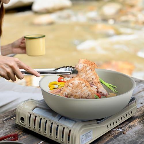 DUMOS 12 Pcs Kitchen Pots and Pans Set, Nonstick Kitchen Cookware Set, Healthy Non-toxic Induction Cooking Sets with Detachable Handle, Oven Safe, Beige