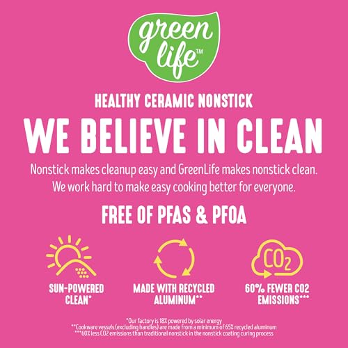 GreenLife Essentials 8" Frying Pan Skillet, PFAS-Free Ceramic Nonstick, Induction Ready Cookware, Dishwasher Safe, Magenta Pink