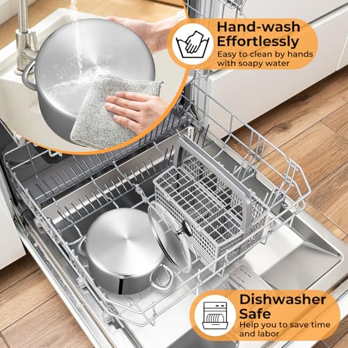 Tri-Ply Stainless Steel Stock Pot, 8 Quart Heavy Duty Induction Cooking Pot with Visible Lid for Pasta, Soup, Spaghetti, Sturdy & Double Handle, Dishwasher Safe