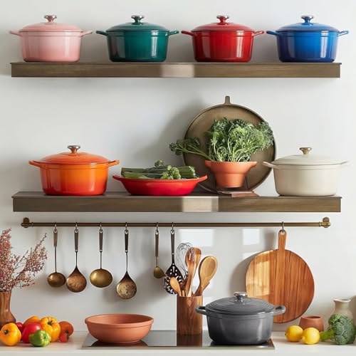 Overmont Enameled Cast Iron Dutch Oven - 5.5QT Pot with Wide Handles Lid Cookbook & Cotton Potholders - Heavy-Duty Pre-Seasoned Cookware Oven Safe to 500°F for Braising, Stews, Roasting, Sourdough Baking