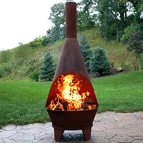 Sunnydaze Large Chiminea Outdoor Fireplace - Outdoor Wood-Burning Fireplace - Chimney Fire Pit with Grill Grate - Rustic - 75" H
