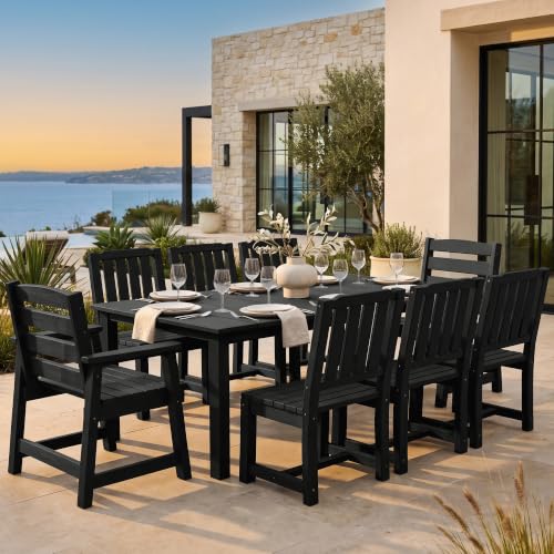 AreShark Patio Dining Set 9 Pcs, Outdoor Table with 8 Chairs, Black