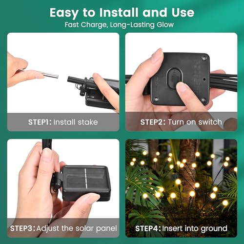 PATIOPIA Solar Garden Lights, LED Swaying Solar Lights Outdoor Waterproof, Warm White Firefly Outdoor Decorative Lights, Garden Decor, Yard, Patio, Pathway Decoration Gardening Gifts (2 Pack)