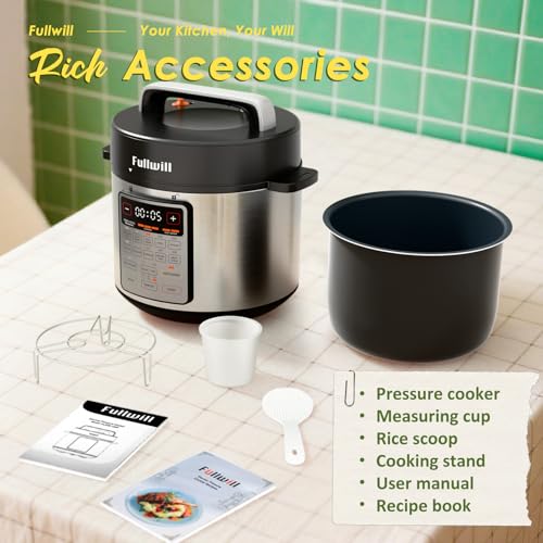 Fullwill 9-in-1 Electric Pressure Cooker, 12 Presets Instant Multi Cooker, Olla de Presion Nonstick Pot 6 Quarts Slow Cooker, Rice Cooker, Steamer, SautΓ©, Yogurt Maker, Warmer