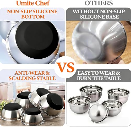 Thickened Heavy-Duty 26pcs Stainless Steel Bowl, Mixing Bowl Set with Lid, Grater Attachment, Non-Slip Bottom and Kitchen Gadget Set, Sizes 7, 4, 2.5, 2.0, 1.5, 1QT, Ideal for Mixing and Serving