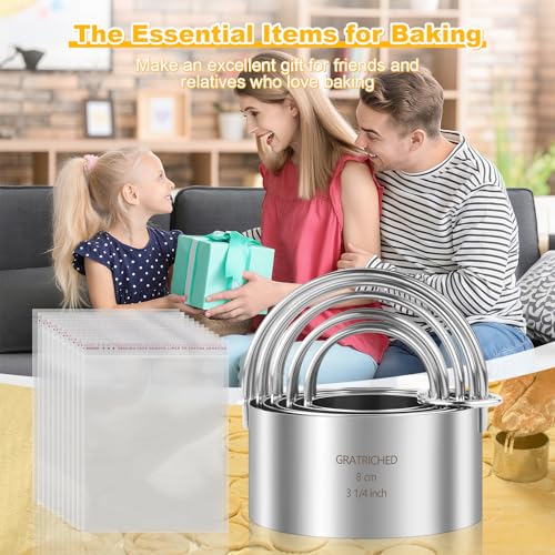 5 Pcs Professional Stainless Steel Cookie Cutters Set - Round Biscuit Cutter with Handle, Used for Making Cake, Fried Egg, Dumpling, Doughnut - Essential Baking Tools for Dough Preparation