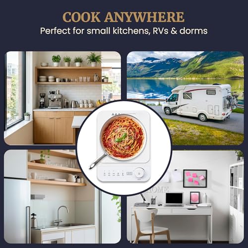 Elite Gourmet Slim Portable Induction Cooktop, 1500W Countertop Burner with 10 Power Levels & Temperature Control (140°F–465°F), Ultra-Slim 2" Design, Digital Touch Controls, Timer & Child Lock
