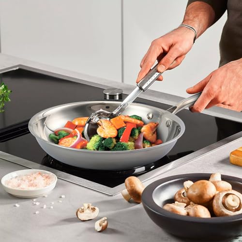 Ranbomer Tri-Ply Stainless Steel Frying Pan 10 Inch,Non-Toxic PFAS, PFOA & PTFE Free, Compatible With All Cooktops & Induction Safe, Oven Safe Pan for Searing & Sautéing.