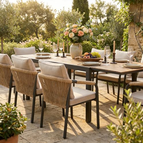 SUNSITT 9 Piece Outdoor Patio Dining Set w/63-105" Expandable Table