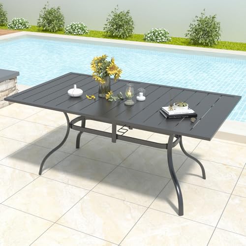 Anmutig 7-Piece Outdoor Dining Set, 63" Patio Table, Stackable Chairs Gray