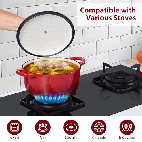 LIANYU 3QT Enameled Cast Iron Dutch Oven, Heavy Duty Round Pot with Lid, Nonstick Interior, Oven Safe to 500°F, Even Heat Distribution, Sourdough Bread Baking & Braising, Stews, Red